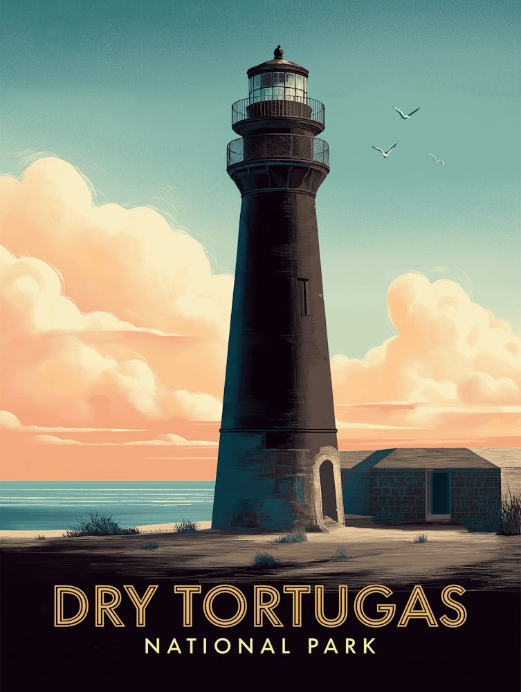 Dry Tortugas National Park Vintage Lighthouse Poster