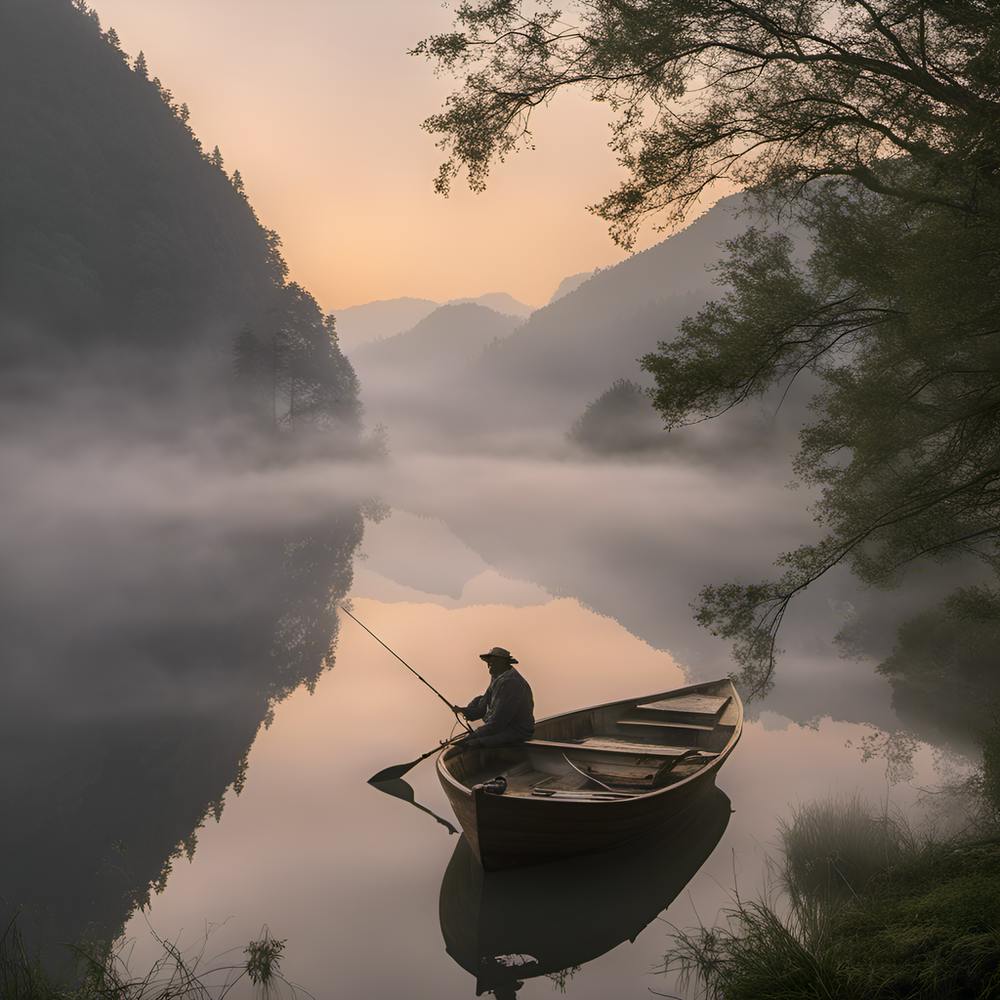 Man Fishing In A Boat