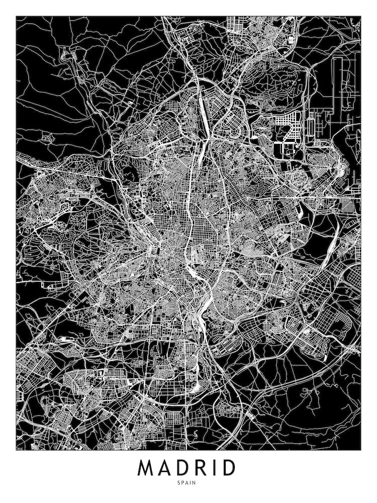 Madrid Black And White Map