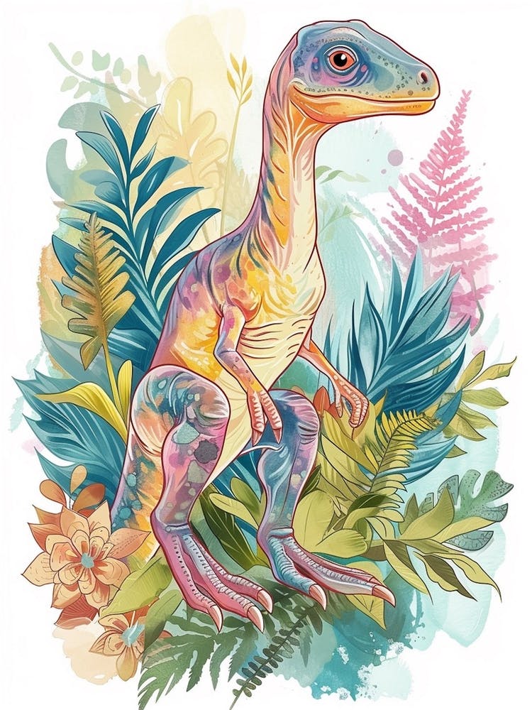 Rainbow Watercolour Archaeopteryx Dinosaur 2