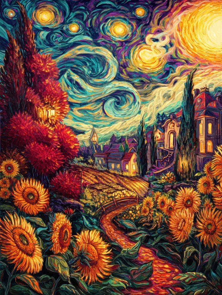 Starry Night mit Sonnenblumen