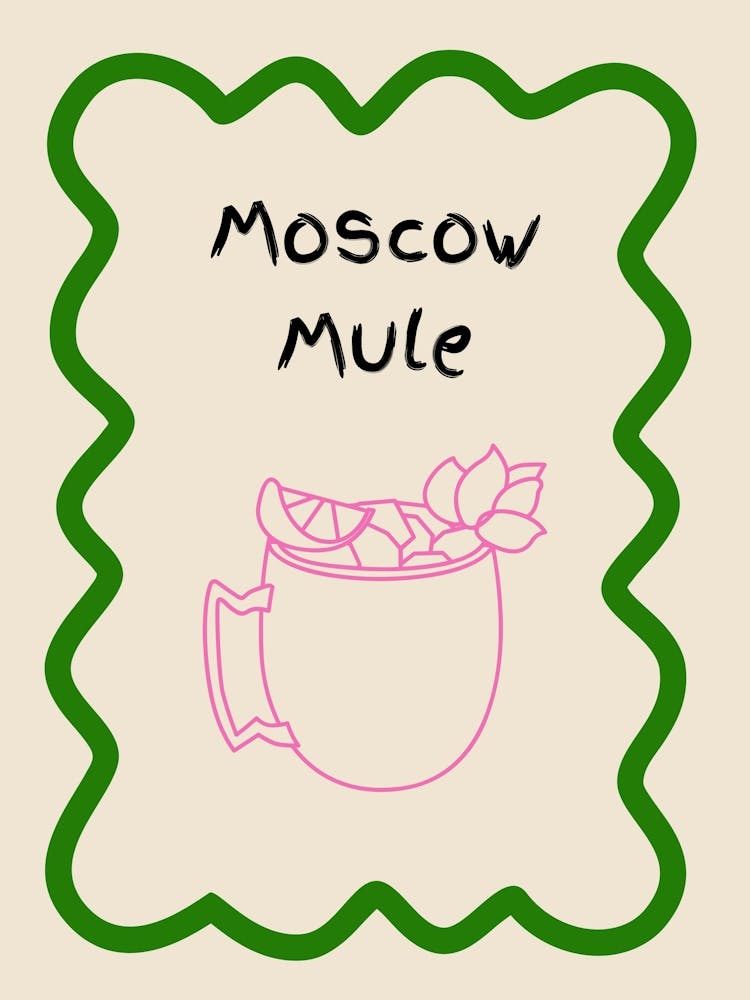 Moscow Mule Doodle Poster Green & Pink