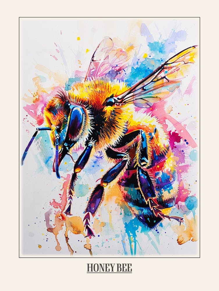 Honey Bee Colourful Watercolour 3 Poster