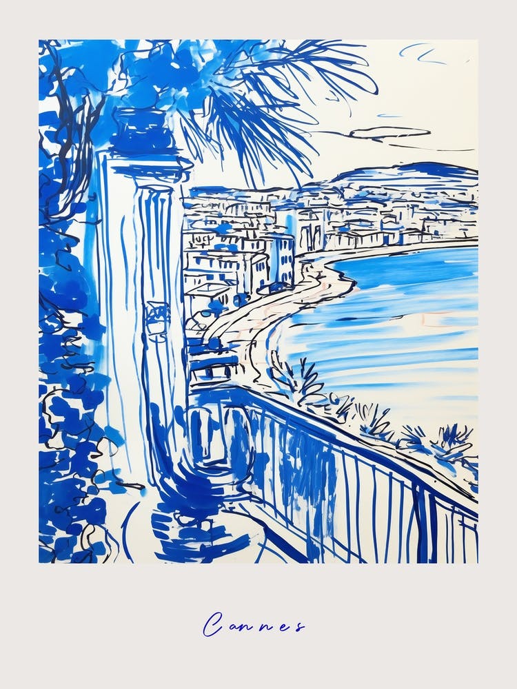 Cannes France 2 Mediterranean Blue Drawing Poster