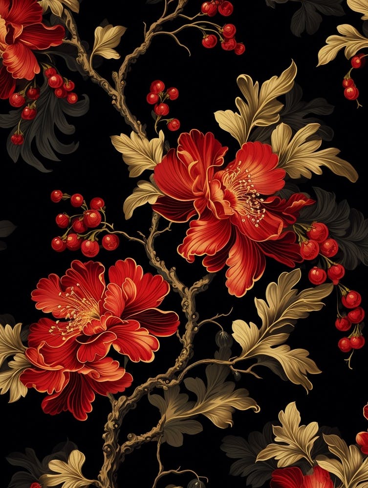 Chinese Witch Hazel 1 William Morris Style Winter Florals