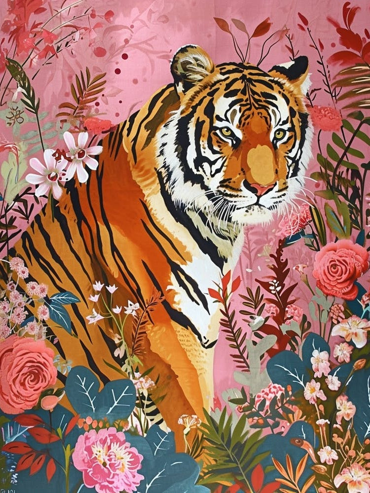 Floral Animal Painting Siberian Tiger 3