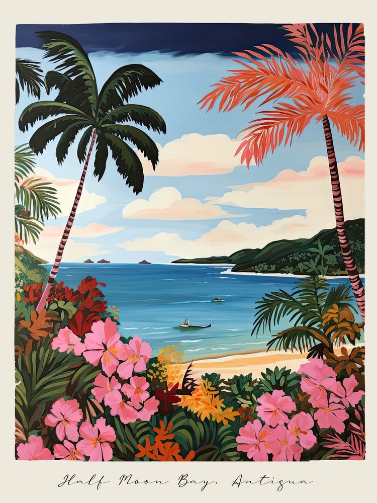 Poster Of Half Moon Bay, Antigua, Matisse And Rousseau Style 3