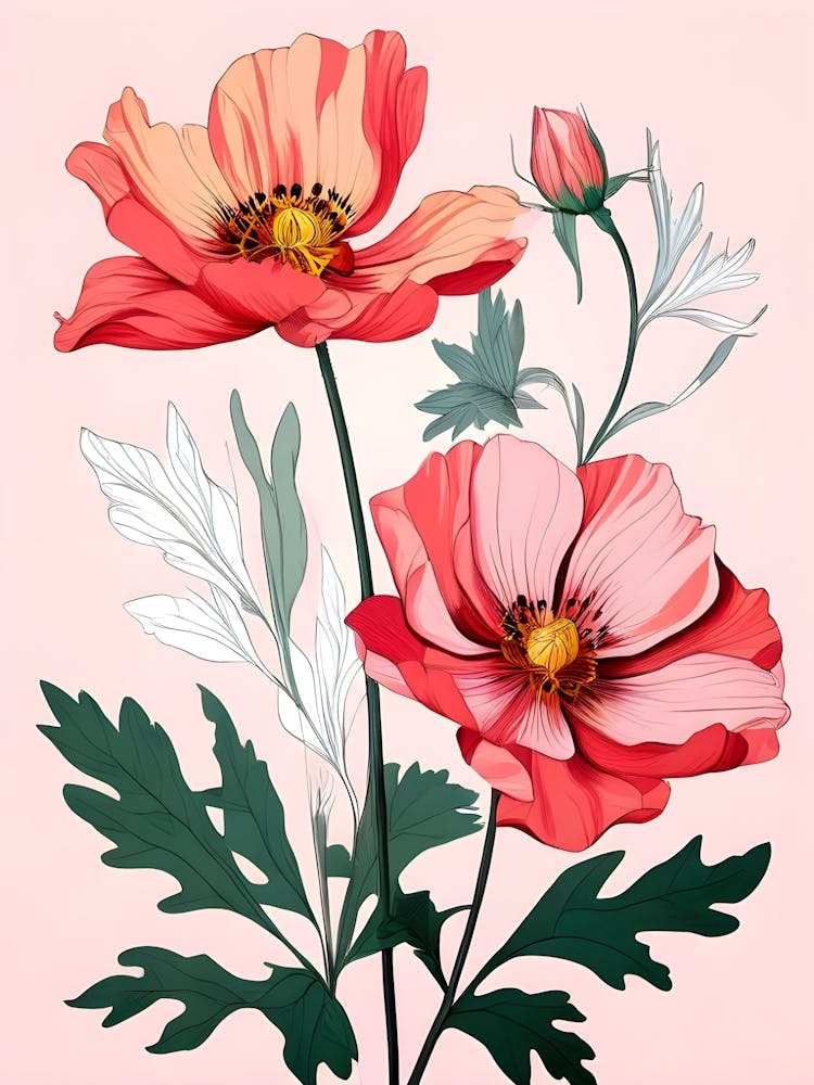 Poppies On Pink Background