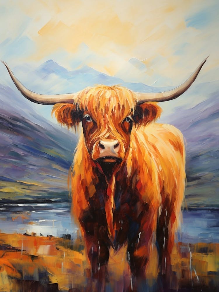 Warm Chestnut Highland Cow Brushstrokes