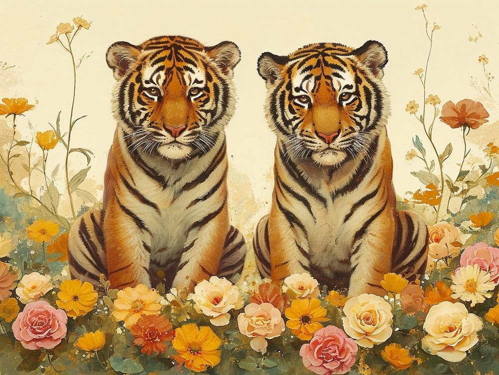 Floral Animal Illustration Tiger 4