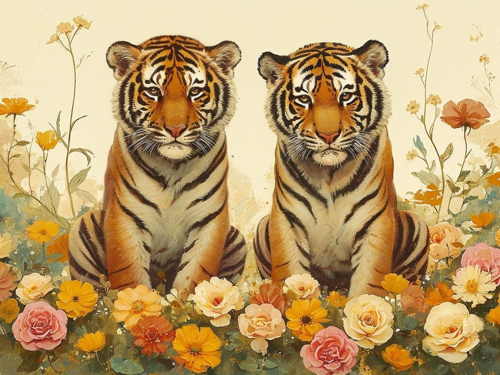 Floral Animal Illustration Tiger 4