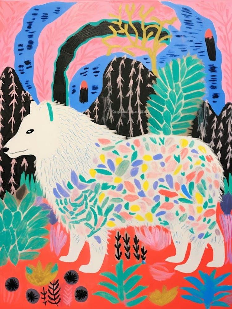 Maximalist Animal Painting Arctic Wolf 1