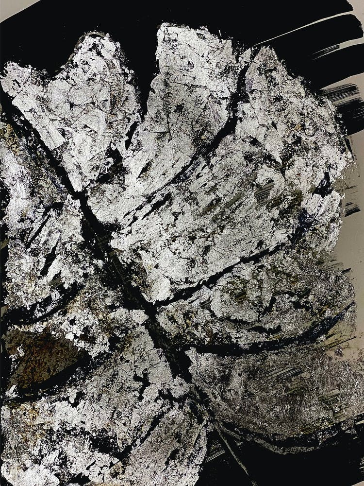 Silver foil Monstera Leaf Black Ink