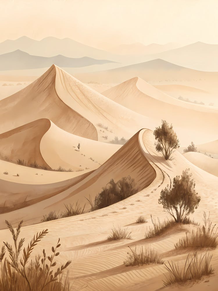 Desert Dunes In Minimalist Art Style Soft Ochre