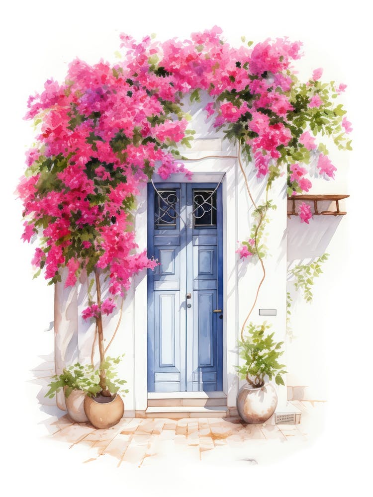 Limassol, Cyprus   Mediterranean Doors Watercolour Painting 1