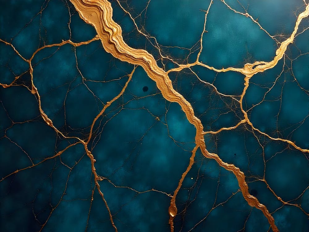 Gold And Blue Abstract Painting 1