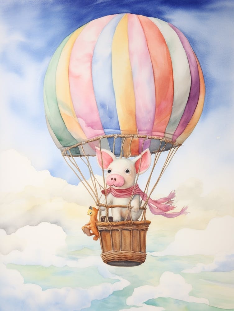 Bébé Cochon 2 Dans une Montgolfière