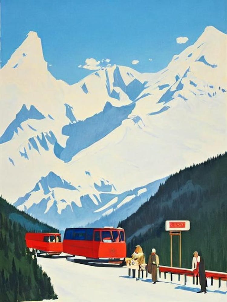 Flaine 2, France Midcentury Vintage Skiing Poster
