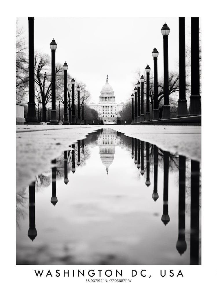 Poster Of Washington Dc, Usa, Black And White Analogue Photograph 2