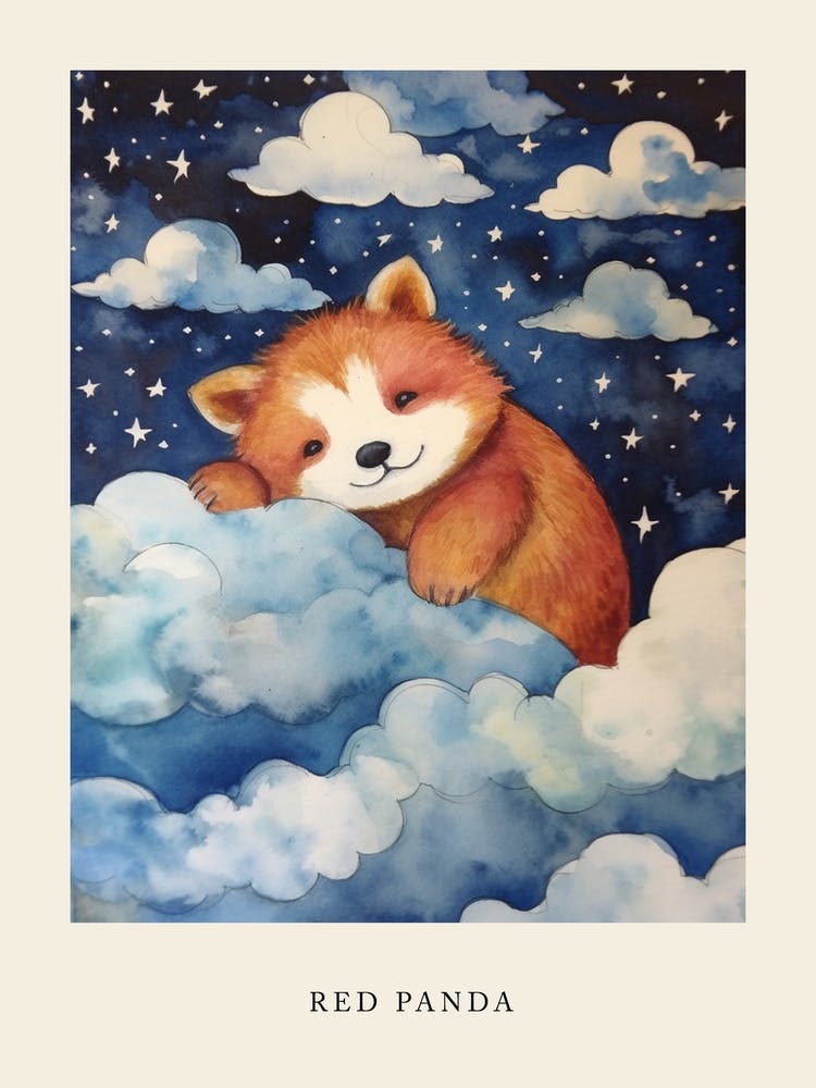 Bébé Panda Roux 1 Dormant Dans Les Nuages Affiche pour Chambre d'Enfant