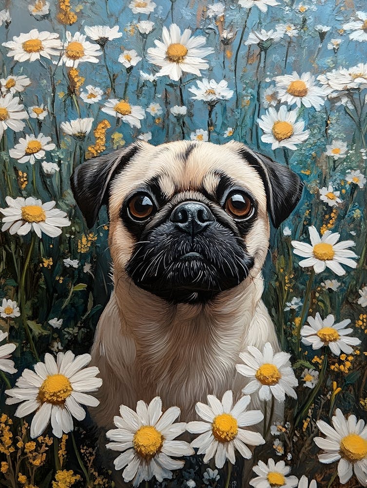 Pug In Daisies 1