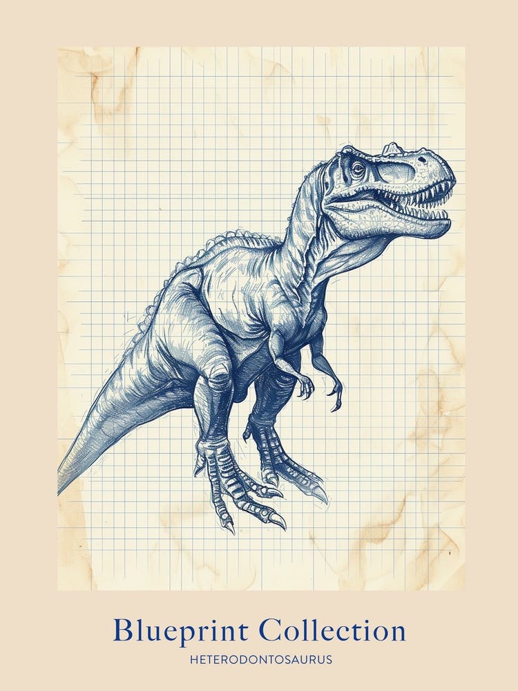 Heterodontosaurus Dinosaur Blue Print Style Poster