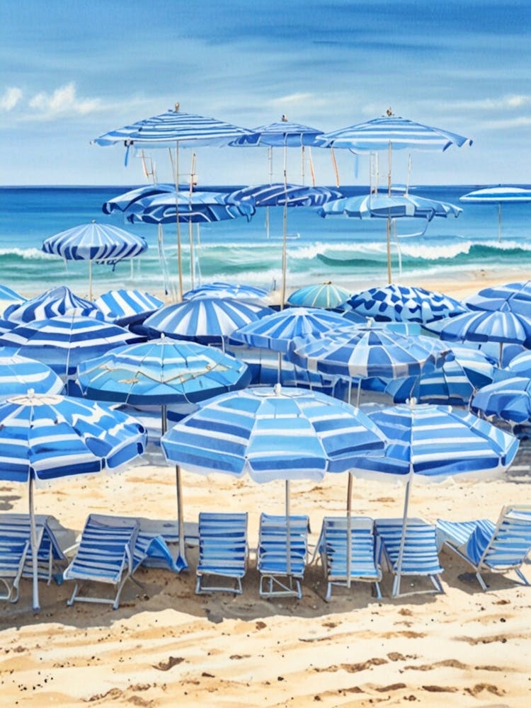 Blue Umbrellas On The Beach 1