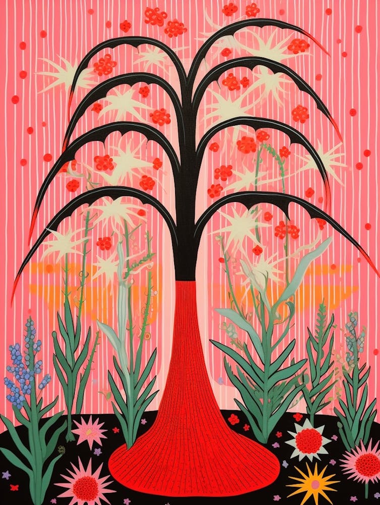 Pink And Red Plant Illustration Ponytail Palm 7