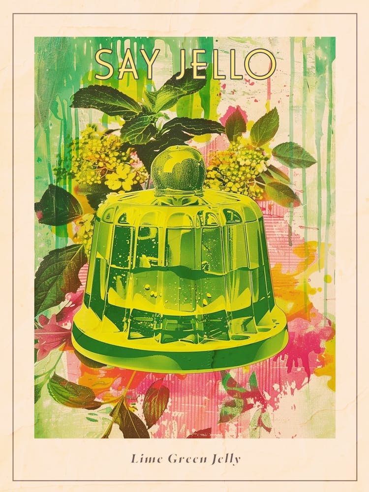 Fruity Lime Green Jelly Retro Collage 3 Poster