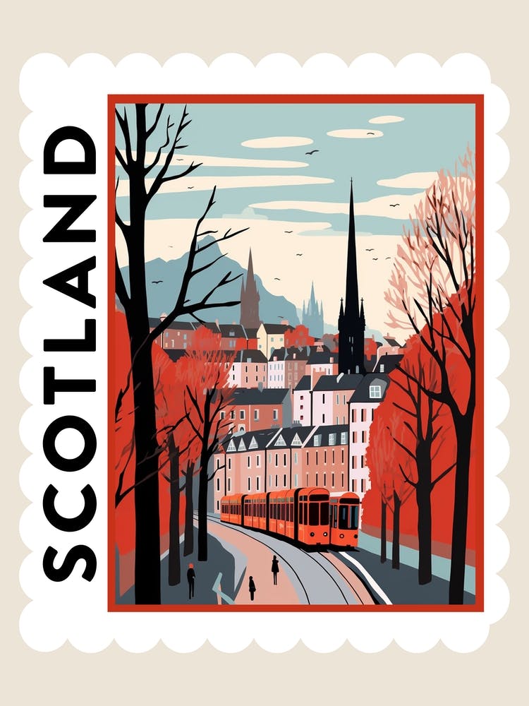 Retro-Winter-Briefmarkenposter Edinburgh Schottland 4