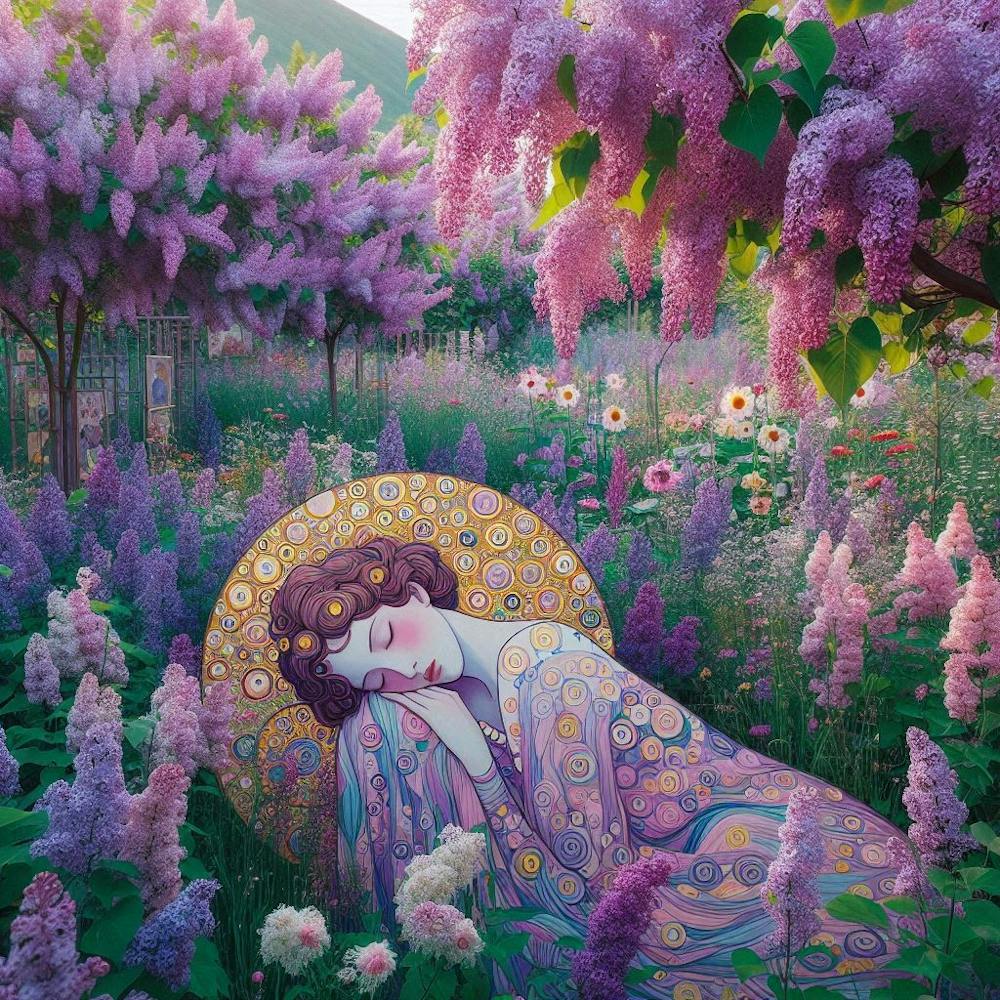 gustav klimt liliac flower garden
