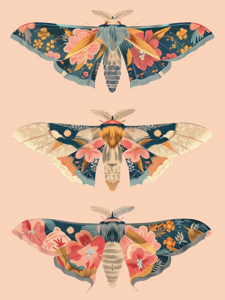Pink Botanical Butterflies William Morris Style 7