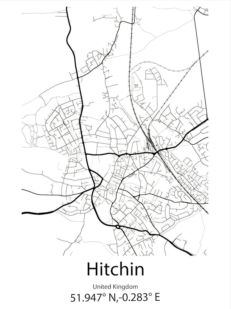 Hitchin, Vereinigtes Königreich Minimalistische Karte
