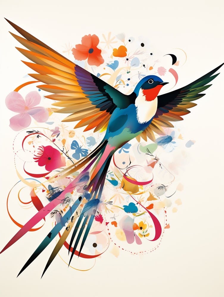 Bird Painting Collage Swallow 3