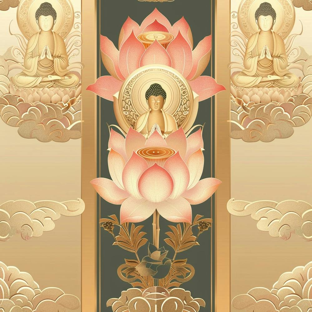 Vesak Banner Texture Featuring Buddhist Symbols 3