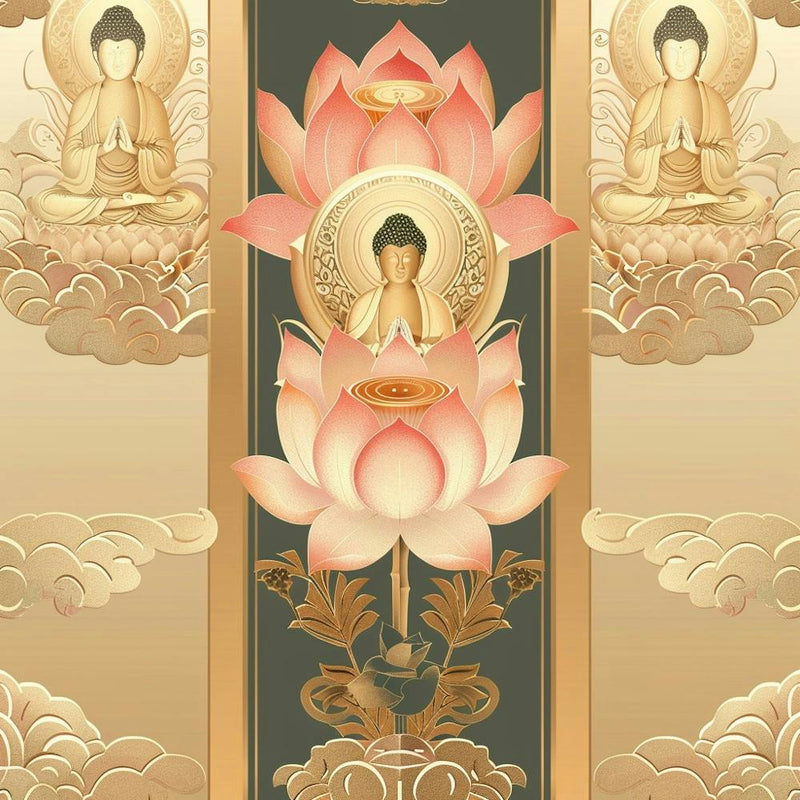 Vesak Banner Texture Featuring Buddhist Symbols 3