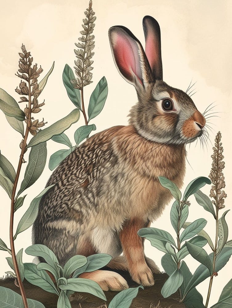 American Sable Black Blockprint Rabbit Illustration 4