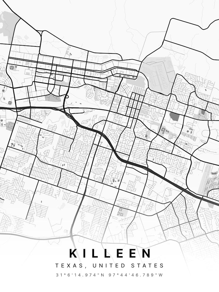 Killeen Texas USA White Map