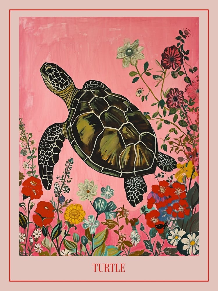 Floral Animal Painting Turtle 1 Poster