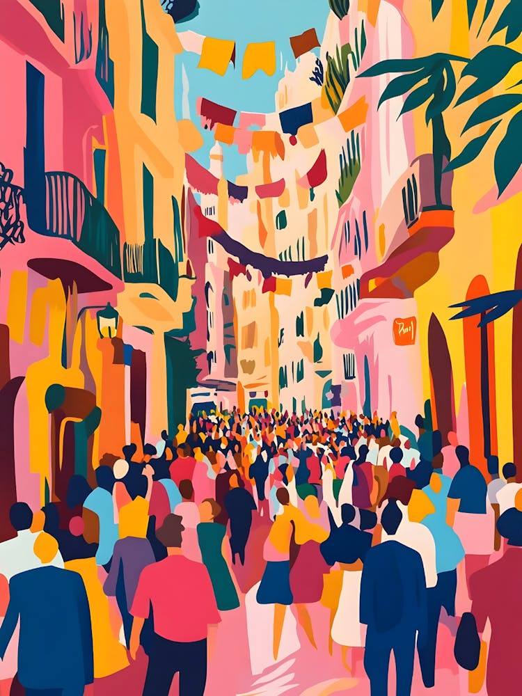 Colorful Street In Barcelona