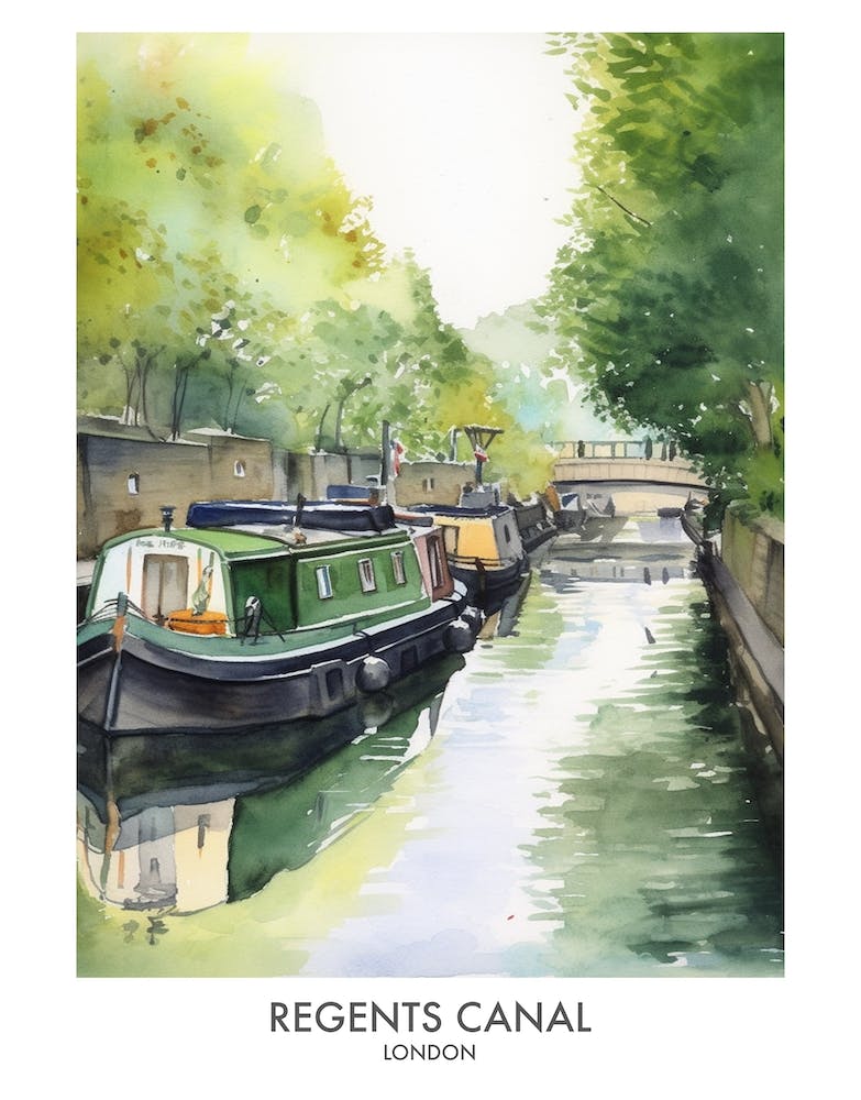 Regents Canal London Watercolour Travel Poster 4