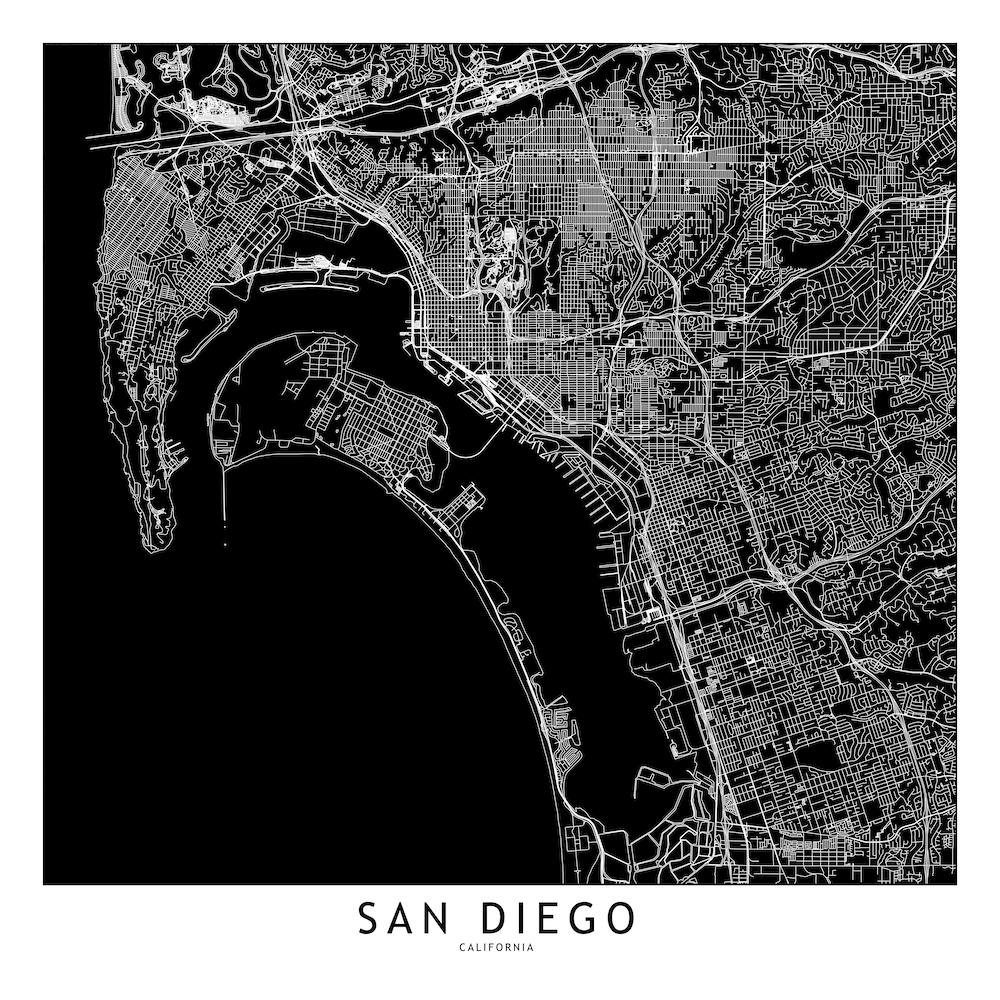 San Diego Black And White Map Square