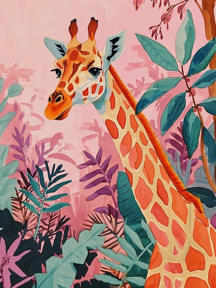 Cute Giraffe In The Leaves Watercolour Style Illustration 7