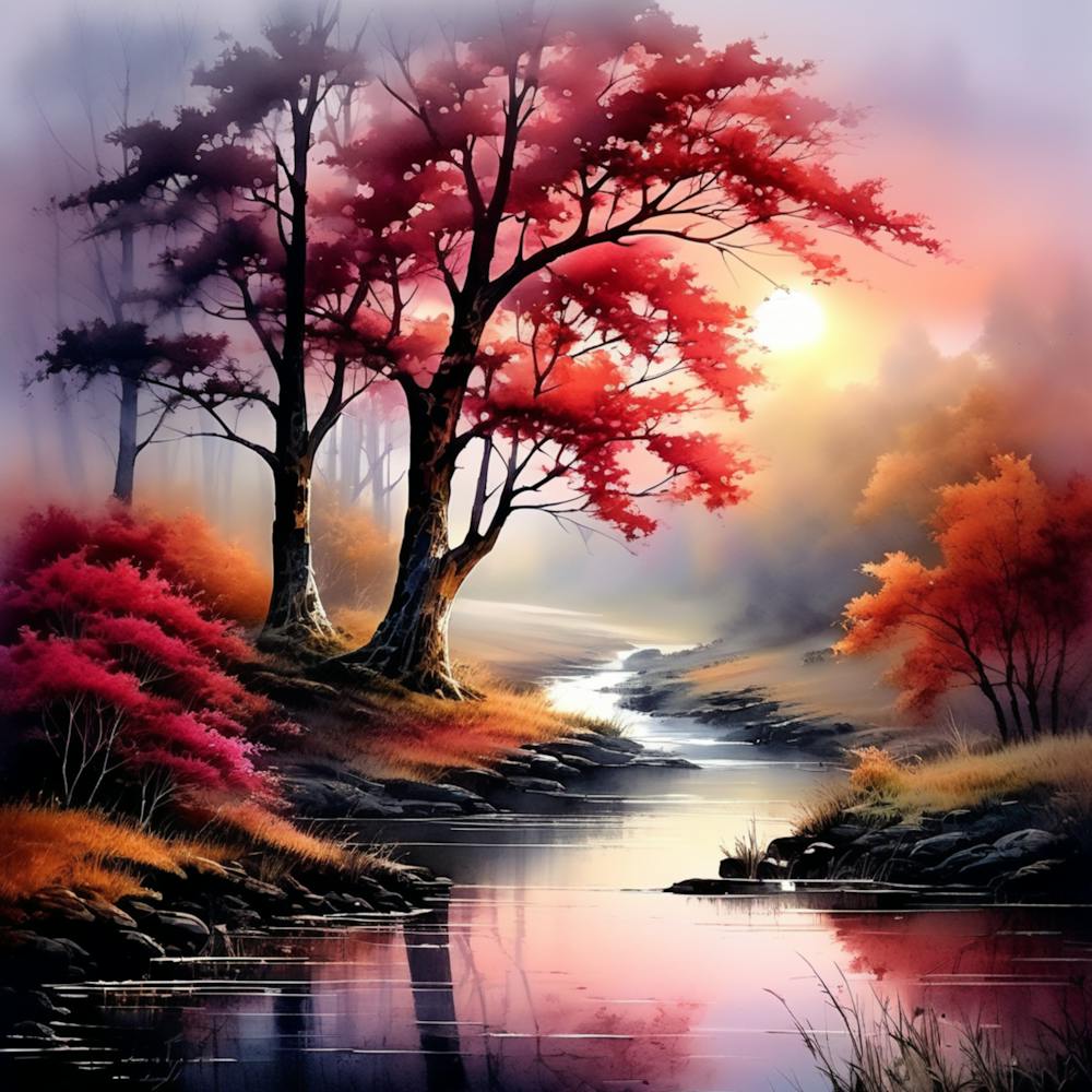 Autumn Trees By The River