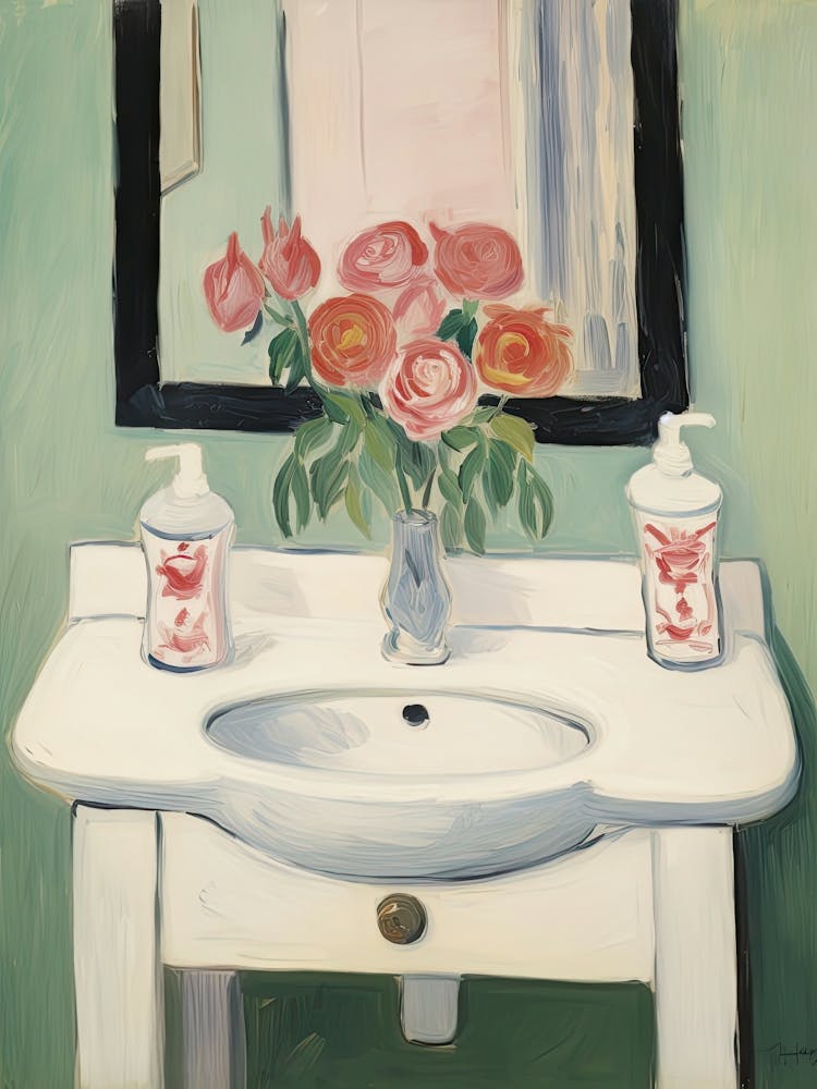 Bathroom Vanity Painting With A Rose Bouquet 4
