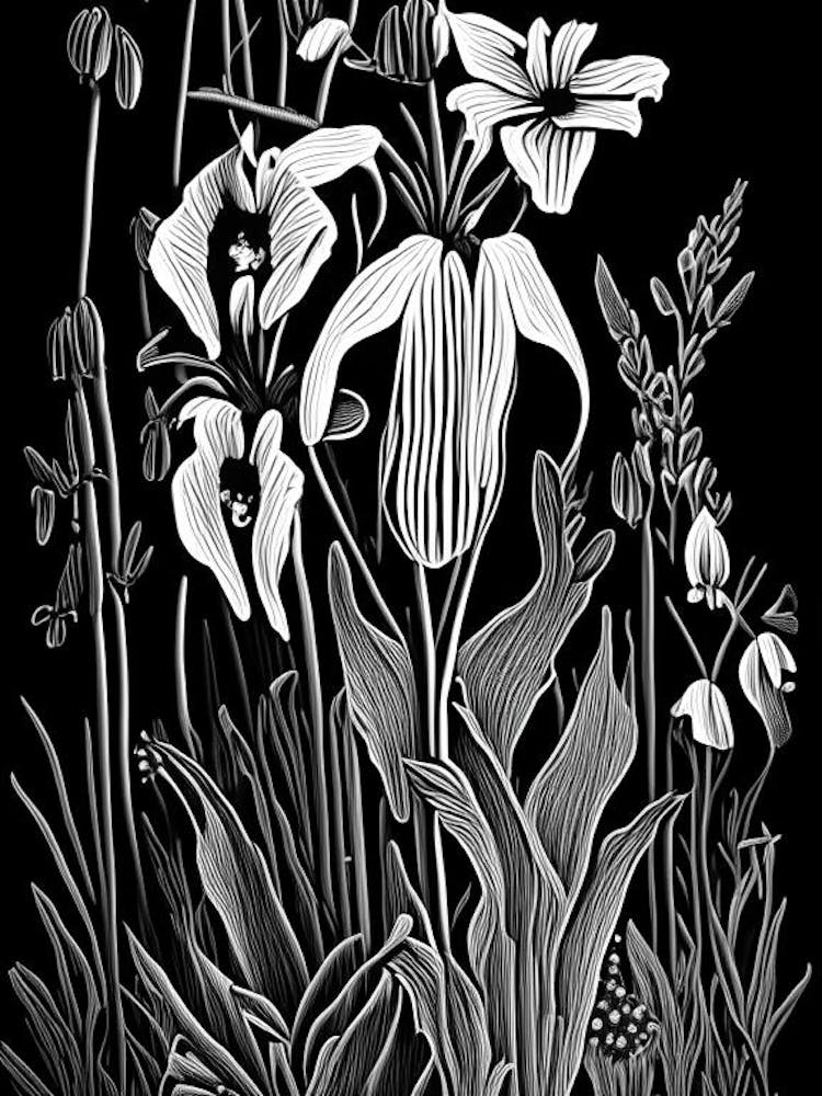 Sumpfglockenblume Wildblume Linolschnitt 2