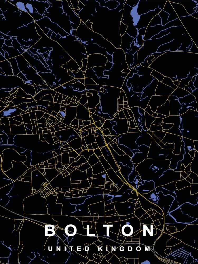 Bolton City Map Black and Gold