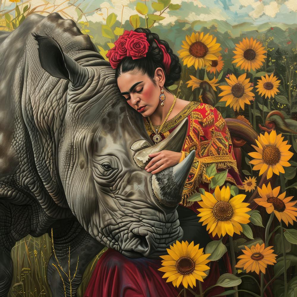 Frida Kahlo with a Rhino. Animal Conservation Series.