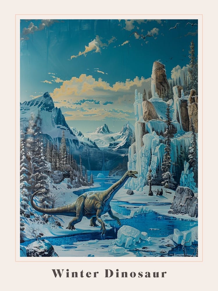 Dinosaurier In Einer Eisigen Landschaft Malerei 2 Poster
