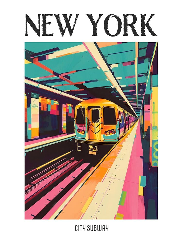 New York City Subway New York Colourful Silkscreen Illustration 3 Poster